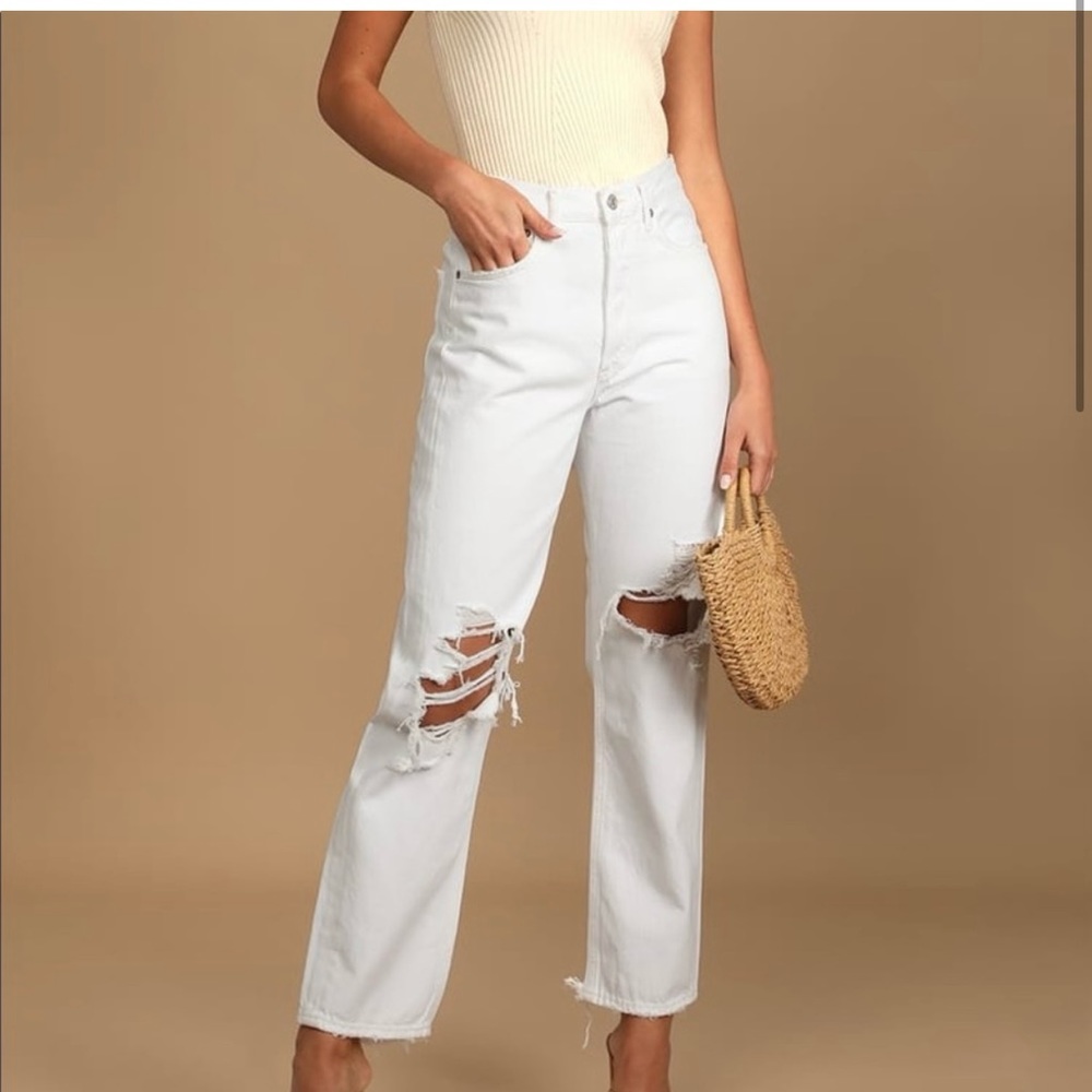 Agolde 90's White Mid-Rise Distressed Loose Fit Jeans New Size 29